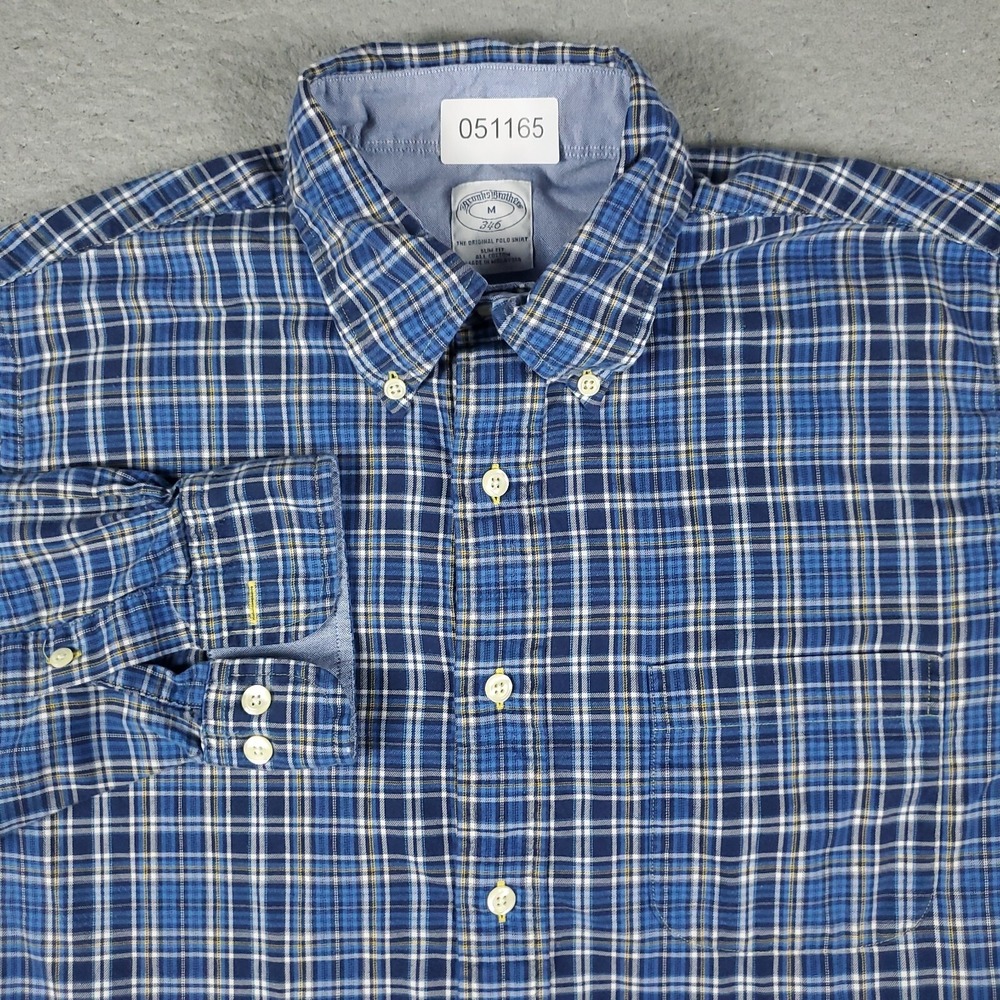 Brooks Brothers Shirt Mens Medium Blue Plaid Casual Button Up Long Sleeve
